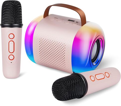 آلة كاريوكي للأطفال مع 2 ميكروفونات لاسلكية وإضاءة ملونة، آلة كاريوكي صغيرة محمولة للأطفال البالغين، هدية عيد ميلاد عيد الميلاد للأطفال، لعبة هدية للفتيات بعمر 2/4/5/6/7/8/9/10/11/12+ الصبي، بي كيه in Kuwait