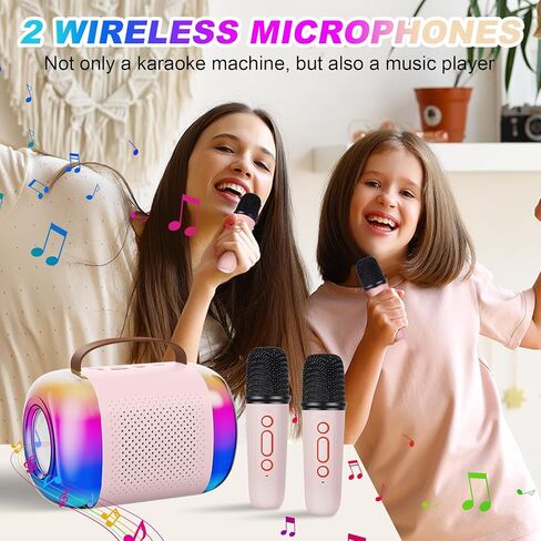 آلة كاريوكي للأطفال مع 2 ميكروفونات لاسلكية وإضاءة ملونة، آلة كاريوكي صغيرة محمولة للأطفال البالغين، هدية عيد ميلاد عيد الميلاد للأطفال، لعبة هدية للفتيات بعمر 2/4/5/6/7/8/9/10/11/12+ الصبي، بي كيه in Kuwait