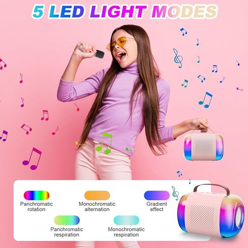 آلة كاريوكي للأطفال مع 2 ميكروفونات لاسلكية وإضاءة ملونة، آلة كاريوكي صغيرة محمولة للأطفال البالغين، هدية عيد ميلاد عيد الميلاد للأطفال، لعبة هدية للفتيات بعمر 2/4/5/6/7/8/9/10/11/12+ الصبي، بي كيه in Kuwait