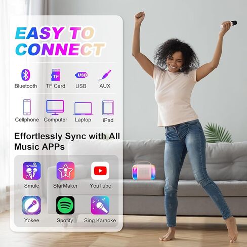 آلة كاريوكي للأطفال مع 2 ميكروفونات لاسلكية وإضاءة ملونة، آلة كاريوكي صغيرة محمولة للأطفال البالغين، هدية عيد ميلاد عيد الميلاد للأطفال، لعبة هدية للفتيات بعمر 2/4/5/6/7/8/9/10/11/12+ الصبي، بي كيه in Kuwait
