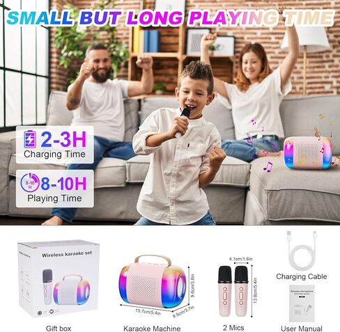 آلة كاريوكي للأطفال مع 2 ميكروفونات لاسلكية وإضاءة ملونة، آلة كاريوكي صغيرة محمولة للأطفال البالغين، هدية عيد ميلاد عيد الميلاد للأطفال، لعبة هدية للفتيات بعمر 2/4/5/6/7/8/9/10/11/12+ الصبي، بي كيه in Kuwait