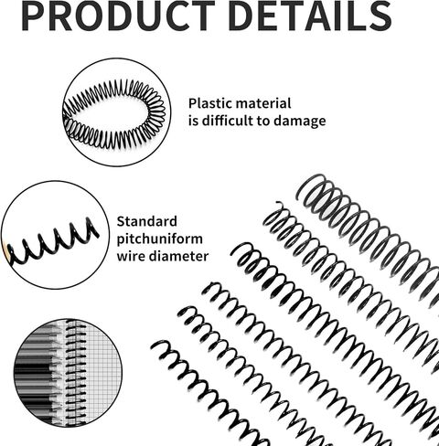 180 قطعة من ملفات الربط الحلزونية البلاستيكية - حلقات حلزونية ملزمة بلاستيكية مقاس 4:1 - أمشاط ربط حلزونية متعددة الأحجام، ملفات أشواك 1/4 5/16 3/8 1/2 5/8 3/4 بوصة (أسود) in Kuwait
