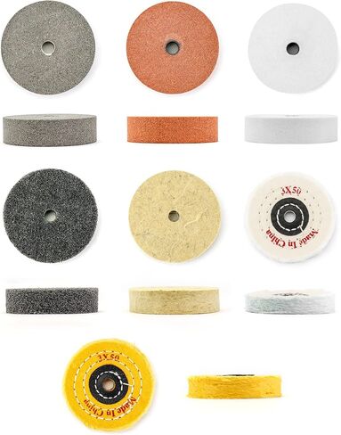 QWORK Buffing Wheel Kit, 7 Pcs Polishing Wheels with Drill Shaft Adapter for Mini Grinder/Bench Grinder, Grinding Wheel/Fiber/Wool/Cotton Buffing Wheel 3 Inch O.D. 3/8 Inch I.D. (Ø75xø10x20mm) in Kuwait