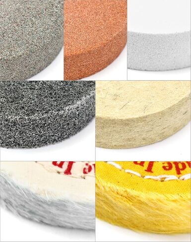 QWORK Buffing Wheel Kit, 7 Pcs Polishing Wheels with Drill Shaft Adapter for Mini Grinder/Bench Grinder, Grinding Wheel/Fiber/Wool/Cotton Buffing Wheel 3 Inch O.D. 3/8 Inch I.D. (Ø75xø10x20mm) in Kuwait