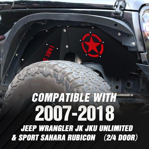 بطانات الرفارف الداخلية الأمامية من YZONA متوافقة مع 2007-2018 Jeep Wrangler JK & JKU Unlimited Sport Sahara Rubicon، غطاء عجلة على شكل مسمار من الفولاذ واقيات الطين الفولاذية (2/4 أبواب) in Kuwait