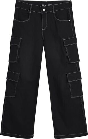 Real Love Girls's Jeans - Wide Leg Flare Cargo Jeans - Boot Cut Bell Bottom Denim Pants - Baggy Blue Jeans for Girls (7-16) in Saudi Arabia