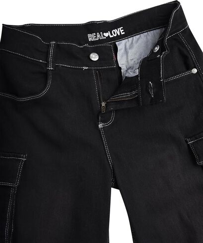 Real Love Girls's Jeans - Wide Leg Flare Cargo Jeans - Boot Cut Bell Bottom Denim Pants - Baggy Blue Jeans for Girls (7-16) in Saudi Arabia