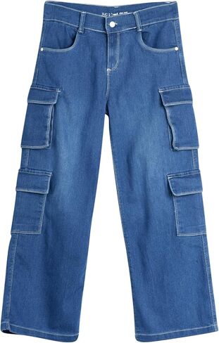Real Love Girls's Jeans - Wide Leg Flare Cargo Jeans - Boot Cut Bell Bottom Denim Pants - Baggy Blue Jeans for Girls (7-16) in Saudi Arabia