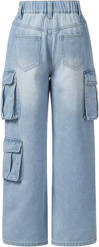 OYOANGLE Girl's Flap Pocket Cargo Jeans Streetwear Straight Leg Loose Long Denim Pants in Saudi Arabia
