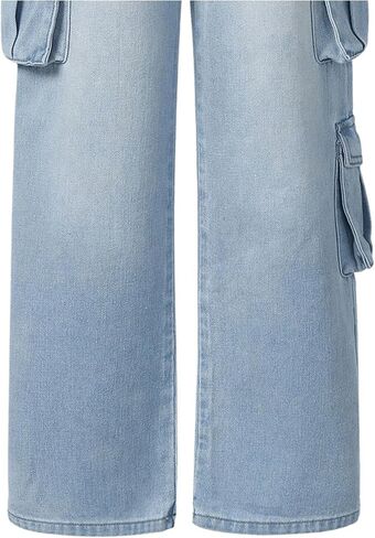 OYOANGLE Girl's Flap Pocket Cargo Jeans Streetwear Straight Leg Loose Long Denim Pants in Saudi Arabia