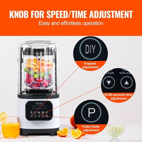VEVOR 110V Commercial Smoothie Blenders 1.5L/50.7oz 1500W Countertop Silent Blender with Sound Shield, Quiet Blender Self-Cleaning, Includes Multifunctional 2-in-1 Wet Dry Blades, Black in Saudi Arabia