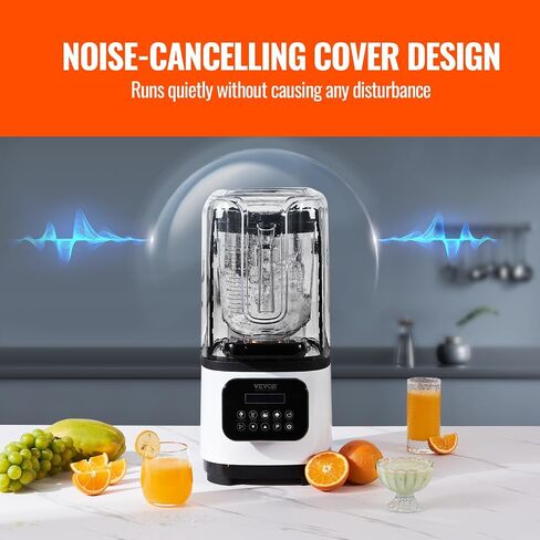VEVOR 110V Commercial Smoothie Blenders 1.5L/50.7oz 1500W Countertop Silent Blender with Sound Shield, Quiet Blender Self-Cleaning, Includes Multifunctional 2-in-1 Wet Dry Blades, Black in Saudi Arabia