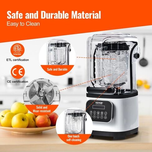 VEVOR 110V Commercial Smoothie Blenders 1.5L/50.7oz 1500W Countertop Silent Blender with Sound Shield, Quiet Blender Self-Cleaning, Includes Multifunctional 2-in-1 Wet Dry Blades, Black in Saudi Arabia