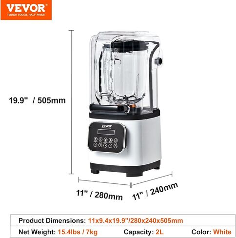 VEVOR 110V Commercial Smoothie Blenders 1.5L/50.7oz 1500W Countertop Silent Blender with Sound Shield, Quiet Blender Self-Cleaning, Includes Multifunctional 2-in-1 Wet Dry Blades, Black in Saudi Arabia