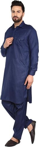 SKAVIJ Men's Tunic Cotton Pathani Kurta Pajama Set Indian Casual Dress Suit in Kuwait