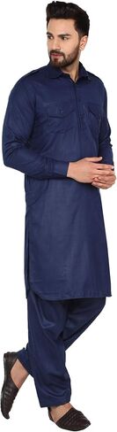 SKAVIJ Men's Tunic Cotton Pathani Kurta Pajama Set Indian Casual Dress Suit in Kuwait