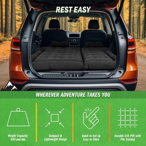 Wakeman Inflatable Mattress - Car Air Mattress for SUV or Tent with Aux Outlet Pump and 2 Inflatable Pillows - Car Camping Gear Outdoors (Beige) in Saudi Arabia
