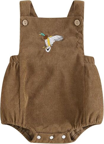 Pudcoco Infant Baby Boys Girls Overalls Sleeveless Mallard Duck Embroidery Corduroy Rompers Newborn Summer Outfit in Kuwait