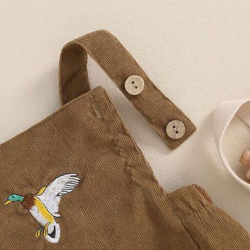 Pudcoco Infant Baby Boys Girls Overalls Sleeveless Mallard Duck Embroidery Corduroy Rompers Newborn Summer Outfit in Kuwait