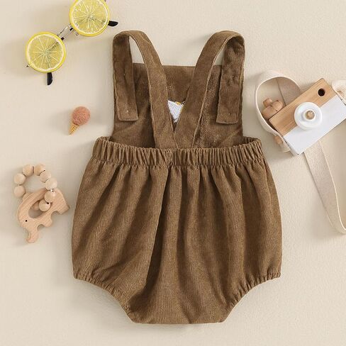 Pudcoco Infant Baby Boys Girls Overalls Sleeveless Mallard Duck Embroidery Corduroy Rompers Newborn Summer Outfit in Kuwait