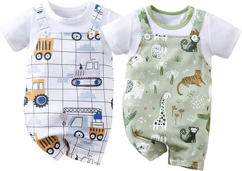 RELABTABY 2-Pack Baby Boys Girls Romper Newborn Cartoon Print Short Sleeve ملابس الصيف in Saudi Arabia