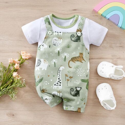 RELABTABY 2-Pack Baby Boys Girls Romper Newborn Cartoon Print Short Sleeve ملابس الصيف in Saudi Arabia