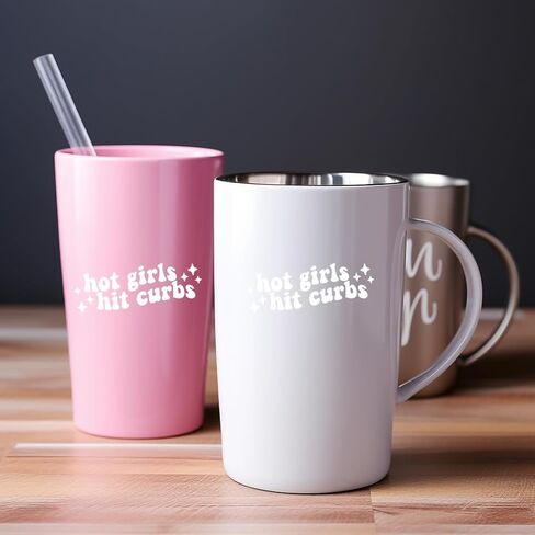 2 x Hot Girls Hit Curbs Vinyl Decal, Water Bottle Sticker, Car Rearview Mirror, Laptop Bumper Sticker, Funny Bumper Sticker, Cute Car Sticker, Car Accessories Gift (5.9 Inches wide, Pink) in Saudi Arabia