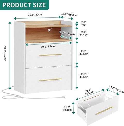 DWVO 2 Drawer Lateral File Cabinet with Charging Station, Heavy Duty Garage Tool Cabinets, Large Printer Stand with Storage Shelves for Home Office, White in Saudi Arabia