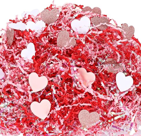 Gilprop 1 LB Mother's Day Crinkle Cut Paper with Rose Gold Pink White Heart Confetti, Metallic Red Paper Shred Filler Strand Raffia Tissue Craft Bedding Cushion for Wedding Bridesmaid Engagement in Saudi Arabia