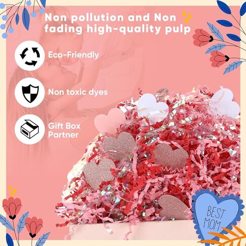 Gilprop 1 LB Mother's Day Crinkle Cut Paper with Rose Gold Pink White Heart Confetti, Metallic Red Paper Shred Filler Strand Raffia Tissue Craft Bedding Cushion for Wedding Bridesmaid Engagement in Saudi Arabia
