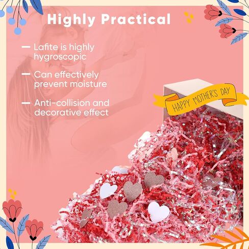 Gilprop 1 LB Mother's Day Crinkle Cut Paper with Rose Gold Pink White Heart Confetti, Metallic Red Paper Shred Filler Strand Raffia Tissue Craft Bedding Cushion for Wedding Bridesmaid Engagement in Saudi Arabia