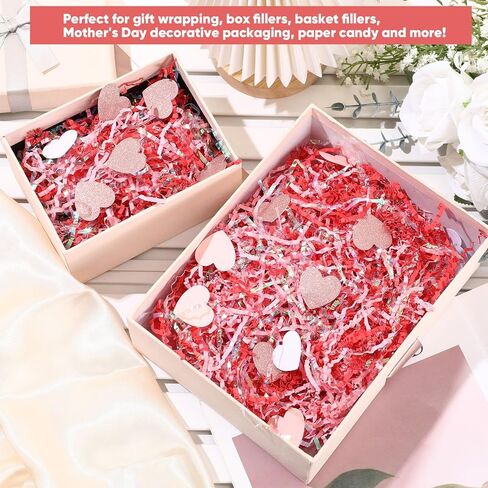 Gilprop 1 LB Mother's Day Crinkle Cut Paper with Rose Gold Pink White Heart Confetti, Metallic Red Paper Shred Filler Strand Raffia Tissue Craft Bedding Cushion for Wedding Bridesmaid Engagement in Saudi Arabia