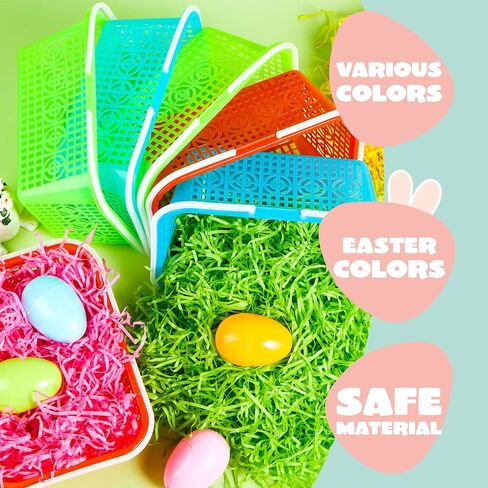 JOYIN 6 Pcs Easter Plastic Baskets with Tricolor Easter Fake Grass Paper Shred, Easter Egg Baskets with Handles for Kids Easter Egg Hunting, Party Favors, Gift Wrap Decorations in Saudi Arabia