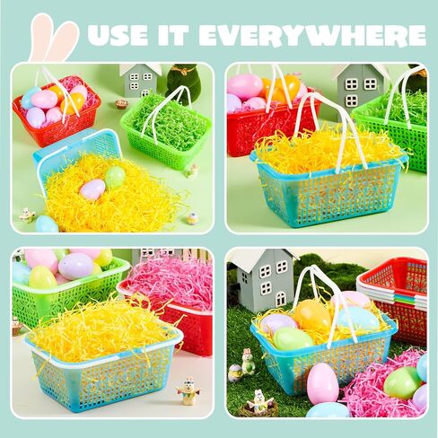 JOYIN 6 Pcs Easter Plastic Baskets with Tricolor Easter Fake Grass Paper Shred, Easter Egg Baskets with Handles for Kids Easter Egg Hunting, Party Favors, Gift Wrap Decorations in Saudi Arabia