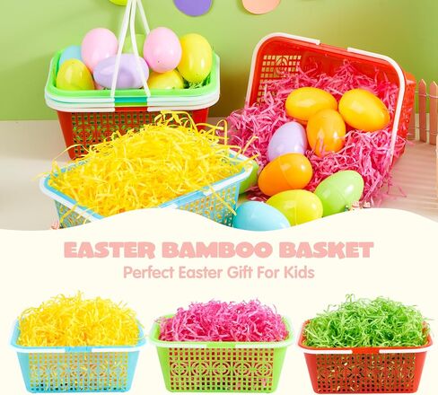 JOYIN 6 Pcs Easter Plastic Baskets with Tricolor Easter Fake Grass Paper Shred, Easter Egg Baskets with Handles for Kids Easter Egg Hunting, Party Favors, Gift Wrap Decorations in Saudi Arabia