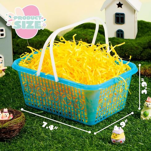 JOYIN 6 Pcs Easter Plastic Baskets with Tricolor Easter Fake Grass Paper Shred, Easter Egg Baskets with Handles for Kids Easter Egg Hunting, Party Favors, Gift Wrap Decorations in Saudi Arabia