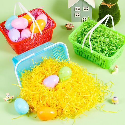 JOYIN 6 Pcs Easter Plastic Baskets with Tricolor Easter Fake Grass Paper Shred, Easter Egg Baskets with Handles for Kids Easter Egg Hunting, Party Favors, Gift Wrap Decorations in Saudi Arabia