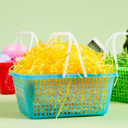 JOYIN 6 Pcs Easter Plastic Baskets with Tricolor Easter Fake Grass Paper Shred, Easter Egg Baskets with Handles for Kids Easter Egg Hunting, Party Favors, Gift Wrap Decorations in Saudi Arabia
