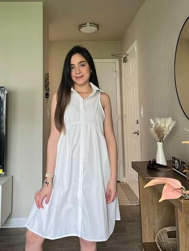 فستان قميص نسائي صيفي بياقة من DEEP SELF فستان قصير غير رسمي فضفاض بأزرار سفلية ورقبة على شكل V فستان قصير مع جيوب in Kuwait