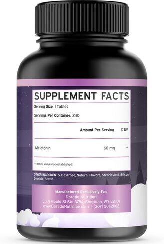 Melatonin 60mg Tablets for Adults (240 Count) - Fast Dissolve Tablets with 60mg of Melatonin Per Tablet - Gluten-Free, Non-GMO, 100% Vegetarian, & Great Tasting - Mixed Berry Flavor - 240 Tablets in Saudi Arabia