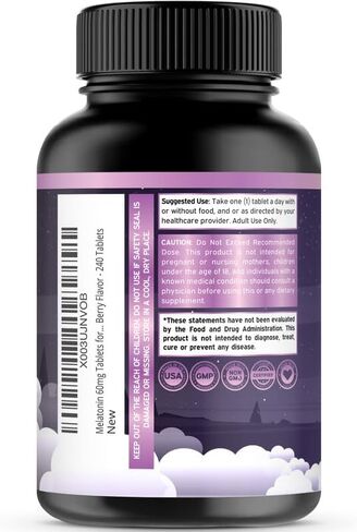 Melatonin 60mg Tablets for Adults (240 Count) - Fast Dissolve Tablets with 60mg of Melatonin Per Tablet - Gluten-Free, Non-GMO, 100% Vegetarian, & Great Tasting - Mixed Berry Flavor - 240 Tablets in Saudi Arabia