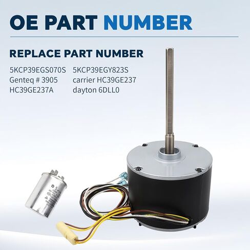 Condenser Fan Motor, 1/4 HP 1100RPM, Replacement for Ac GE Genteq Carrier Bryant Payne Dayton, 5KCP39EGS070S, 5KCP39EGY823S, 3905, HC39GE237, 6DLL0, Reversible Rotating + Capacitor in Saudi Arabia