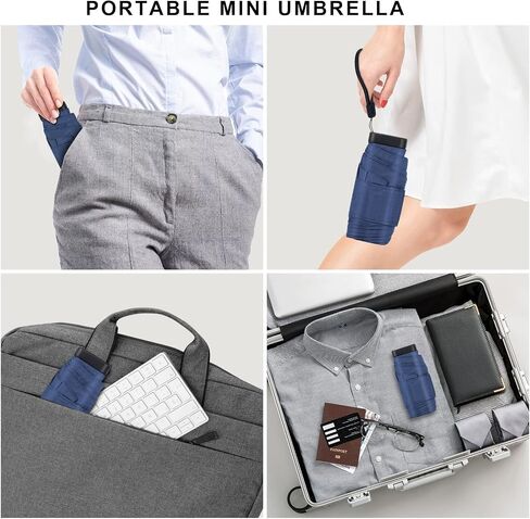 LEAGERA Mini Umbrella For Purse - Open Diameter 35inch, Small Travel Umbrella Compact Mini Waterproof Umbrellas for Rain, Suitable for Women Purse and Pocket, Manual-Opening, Dark Blue,1 Pack in Kuwait