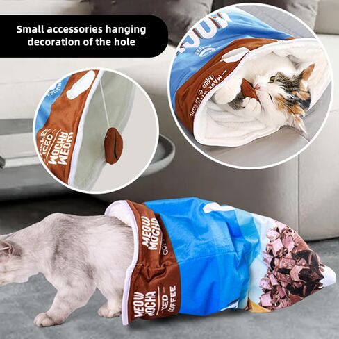حقيبة نوم للقطط من HSSZXFR، سرير مريح لنوم الحيوانات الأليفة وحقيبة ترفيه للقطط مع تأثير الصدأ ولعبة كيس للقطط وسرير كهف in Kuwait