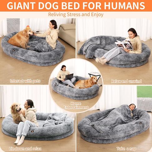 BASINBENBEN Pet Bed, Extra Large Dog Bed for Humans, Orthopedic Faux Fur Cover, Removable Washable in Saudi Arabia