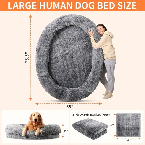 BASINBENBEN Pet Bed, Extra Large Dog Bed for Humans, Orthopedic Faux Fur Cover, Removable Washable in Saudi Arabia