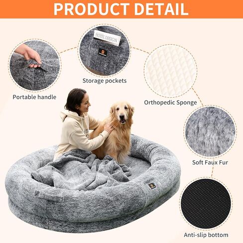 BASINBENBEN Pet Bed, Extra Large Dog Bed for Humans, Orthopedic Faux Fur Cover, Removable Washable in Saudi Arabia