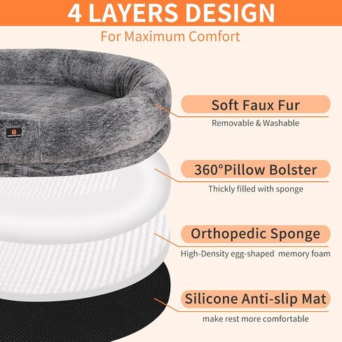 BASINBENBEN Pet Bed, Extra Large Dog Bed for Humans, Orthopedic Faux Fur Cover, Removable Washable in Saudi Arabia