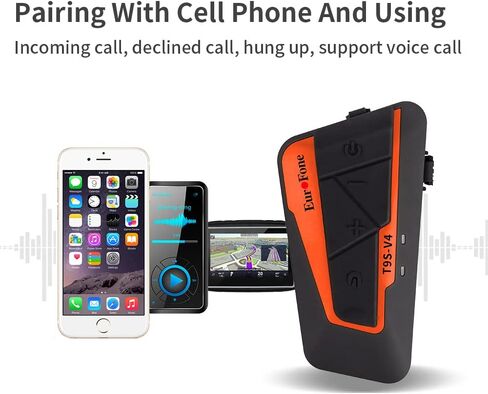 نظام اتصال داخلي لخوذة الدراجات النارية من EuroFone، سماعة بلوتوث للدراجات النارية بطول 1800 متر، سماعة رأس متعددة الوظائف لخوذة الدراجة النارية مع خاصية إلغاء الضوضاء/موسيقى ستيريو/راديو FM in Kuwait