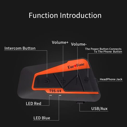 نظام اتصال داخلي لخوذة الدراجات النارية من EuroFone، سماعة بلوتوث للدراجات النارية بطول 1800 متر، سماعة رأس متعددة الوظائف لخوذة الدراجة النارية مع خاصية إلغاء الضوضاء/موسيقى ستيريو/راديو FM in Kuwait